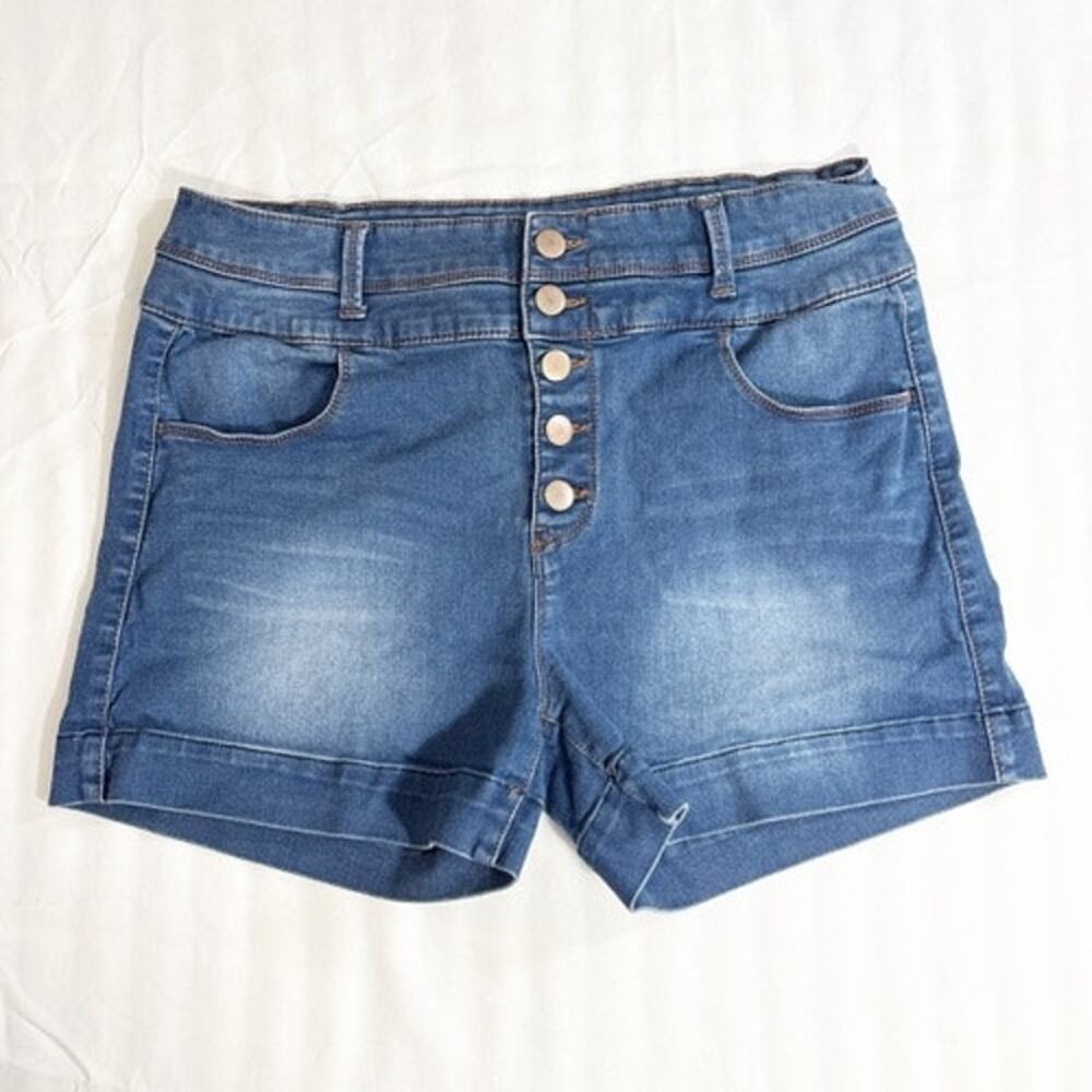 Tinseltown Denim Coutoure High-Rise Stretch Blue Denim Shorts - Size 15